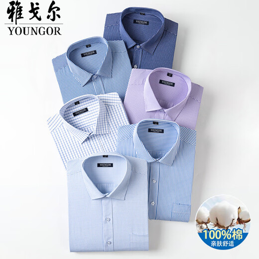 
CEO Yageor pure cotton long-sleeved shirt for men 2025 summer new business casual professional formal wear breathable and ironable top 6630 [Blue Star] 38 [Suggested 100-120 Jin [Jin equals 0.5 kg]]