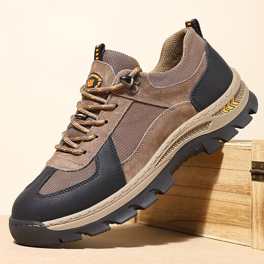 Genuine leather men's shoes spring new outdoor hiking hiking shoes breathable men's casual dad shoes comfortable sports shoes men B9880 gray 42