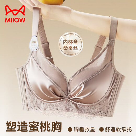 猫人小胸聚拢内衣蜜桃胸桑蚕丝防下垂美背无钢圈新款收副乳文胸