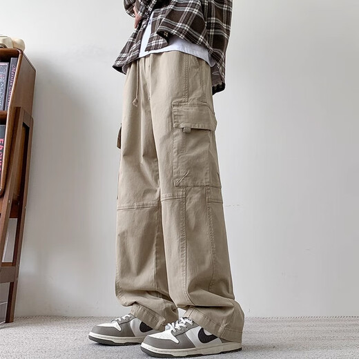 
Katuchi Japanese retro work pants men's spring and summer loose trend draping straight wide-leg high street pussy casual long pants khaki XL