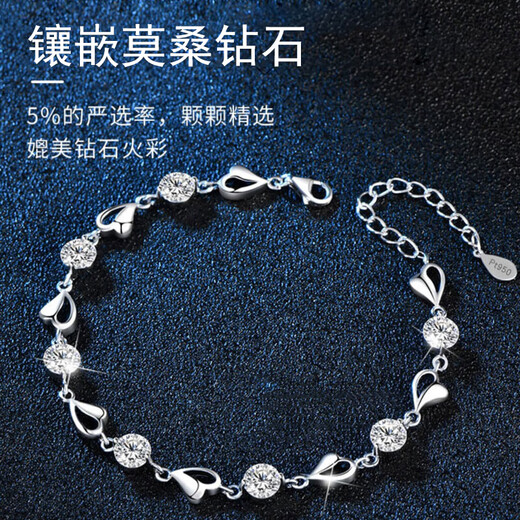 Farcoko brand pt950 platinum bracelet for women platinum moissanite single-minded fashion jewelry birthday gift for girlfriend Platinum single-minded bracelet-moissanite (full) - exquisite high-end gift box