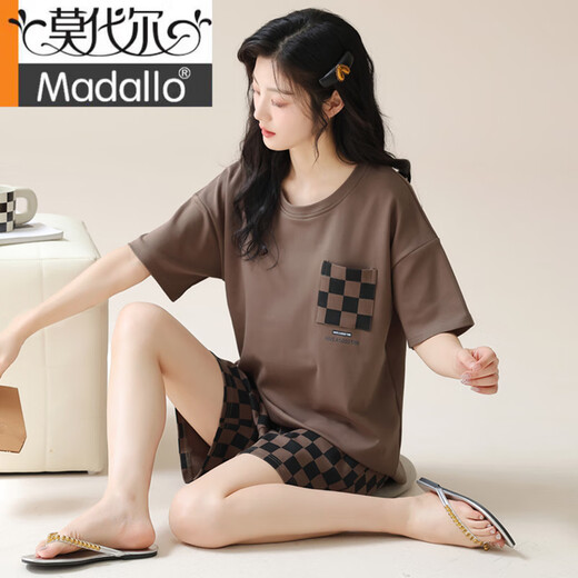Pijama modal con almohadilla de cofre para mujeres en verano 2025 Nuevo verano Sweet Sweet Sweet Traje de vapor de algodón Pure Cotton Women's Home Set ZX: C1342 Color de albaricoque Dog [Anti-Mitias] M [Actualizar AAAAAAAA ALGOYA PURE]