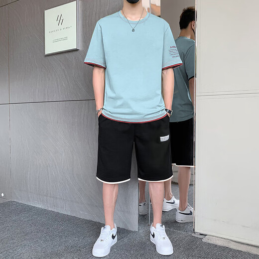 骆驼（CAMEL）男士短袖t恤夏季时尚冰丝运动套装休闲旅游轻便男装短裤搭配一套 6227白色+K201黑白边 M