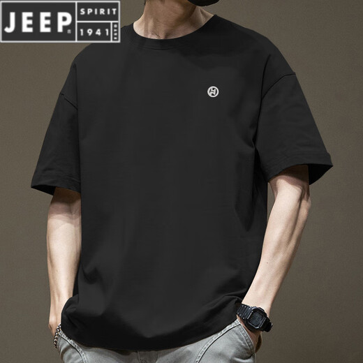 JEEP SPIRIT潮流美式短袖T恤男夏季纯棉圆领百搭休闲2025新款潮牌宽松港风T恤 白色-1365短袖-棉 S 【建议80-110斤】