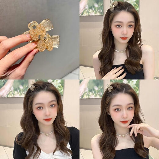 Korean style sweet girl side broken hair clip bow high ponytail hair clip atmospheric bangs clip champagne color bow bangs clip set