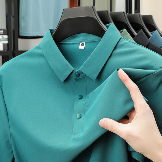 喆炜珠地速干polo衫男士冰感夏季商务短袖无缝压胶polo衫工作服冰丝T 12358海棠红 XL XXX
