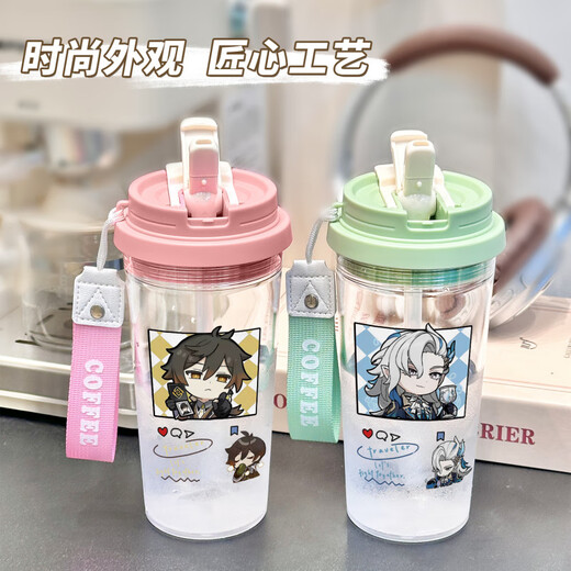 Kyodo Jingmeido Genshin Impact Peripheral Water Cup Naxida Water Cup für Mädchen mit hohem Erscheinungsbild und tragbarem Tee-zu-School-Schülern Süßes Stroh BXAO15932 Walnuss cool