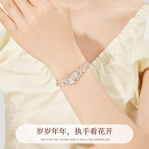 MOLADY Sakura Silver Bracelet Girls Style Light Luxury Niche Exquisite Birthday Gift for Girlfriend Sakura Love Double Layer Bracelet