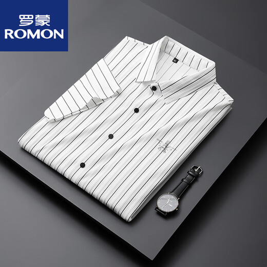 ROMON BRAN TAMAÑO Camisa de manga corta Rayas verticales para hombres Camisa grande de Fat Man Plus Fat Plus Flowe Ice Silk Top New Product Stripes rojo 9201 2XL 185160-180Jin [Jin equivale a 0.5 kg]