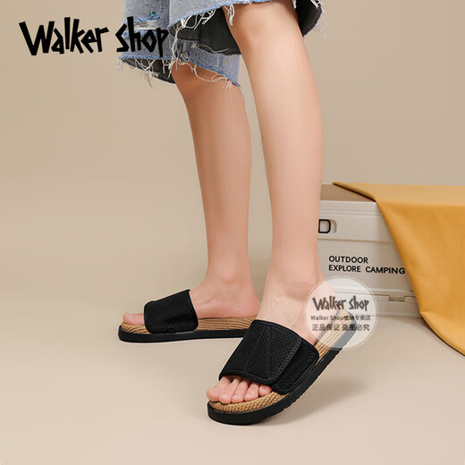 Walker Shop男士凉拖鞋夏季室外休闲时尚厚底防滑一字拖鞋个性潮流百搭拖鞋 黑色 40
