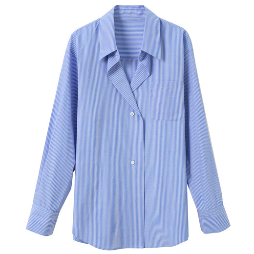 Tres color 2025 Autumn Nuevo camisa rayada camisa de solapa de la solapa suelta Slack Campeer S Clear Sky Blue Stripe S 155/80a
