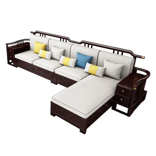 Wenting Yayuan Solid Wood Sofa Living Room New Chinese-style Storage Guifei Fabric Combination Light Luxury Small Apartment Furniture 9906 [Combination] 1+2+3 [Storage] Cotton and linen cover