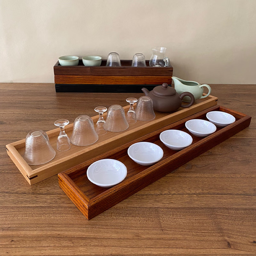 
Yonghuan rectangular tray long strip wooden plate tea tray cup holder tea tray wooden snack plate try drinking wine holder sushi plate wood black 15828CM