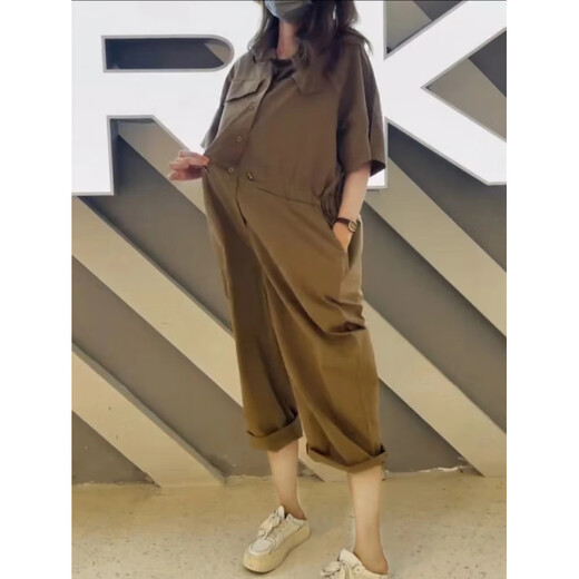 君瑞思2025夏季新款设计感炸街收腰工装连体裤女韩版减龄直筒连身 摩卡色1098# M 【建议85-120斤】