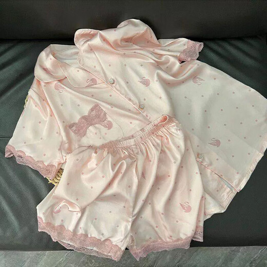 南极人跨境蕾丝花边短袖短裤甜美风少女家居服可外穿休闲舒适两件套 套WLW9227# M 【建议80-100斤】