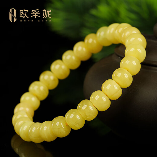 OUCERNY beeswax bracelet, one thing, one certificate, one picture, unique product, natural amber old-shaped barrel beads, non-optimized chicken fat yellow bracelet, natural and unique product, one thing, one certificate, 14.99g 10mm+