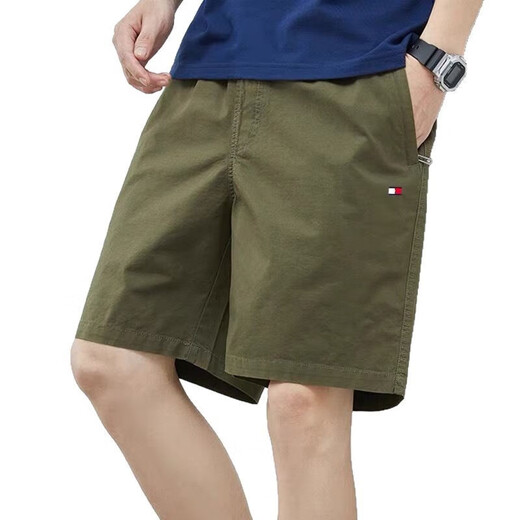 Tommy Jeanstoy Jeans Tommy Amerikaner Sommer Pure Cotton Fünf-Punkte-Shorts Casual Vielseitige, vielseitige Strandhosen Herrenhosen 9215 Bohnengrün High-End Casual Anti-Falten Business 2xl