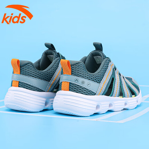 Anta Children's Sandals Boy's Middle Child Mesh Buchable Baby's Baby Bump Foot Kick Hole Chaussures de plage de Boy's Beach Traçage des chaussures de ruisseau Sage Green / Fish Green 33