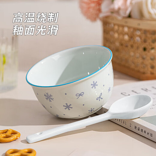 New underglaze color ceramic bowl and tableware set girly ins style ceramic bowl and spoon piglet two bowls two spoons