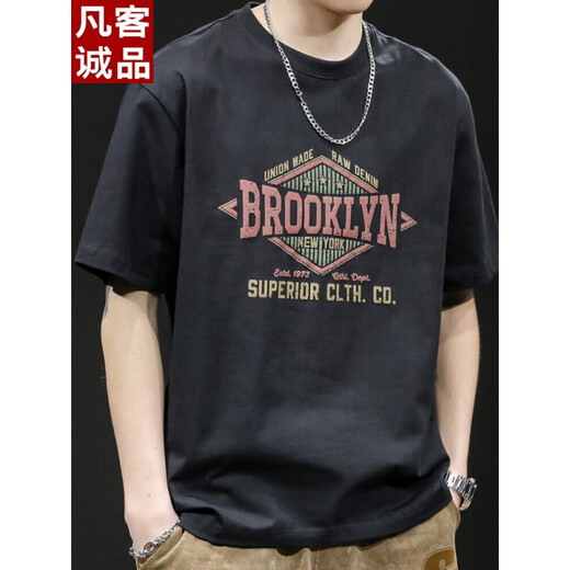 
VANCL men's short-sleeved trendy brand large-size American printed T-shirt 2025 new 9918 black 2XL suitable for 165-180Jin [Jin equals 0.5 kg]