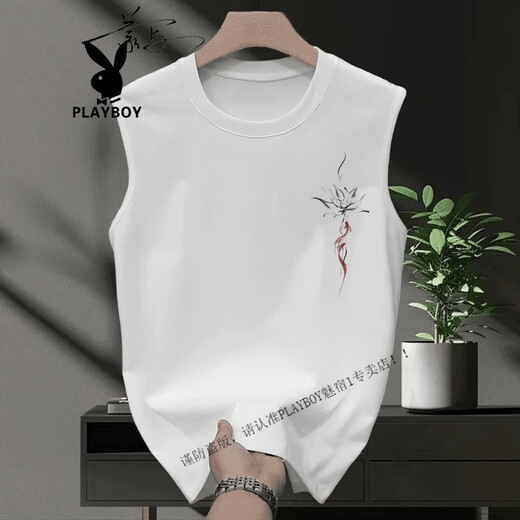 Playboy (Playboy) Chinesischer Stil schwarzer Männerweste 2025 Sommer Wear Pure Cotton Lazy Style ärmelloses T-Shirt-Basis-Hemd Neue Weste weiß [kleines Bild auf der vorderen linken Seite der Weste K1098 Zwei Teile S empfohlen 70-80 Jin [Jin gleich 0,5 kg]