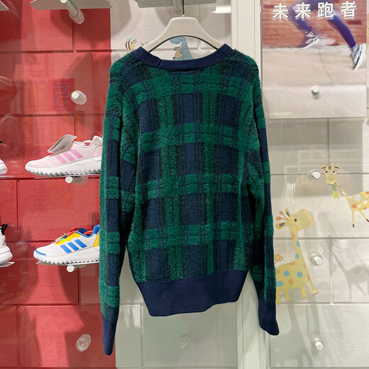 Adidas Clover Men's y Women's Clothing 2024 Winter Academy Style Cardigan Cardigan Sweater Loose Knited JC6845_Green y Blue XS