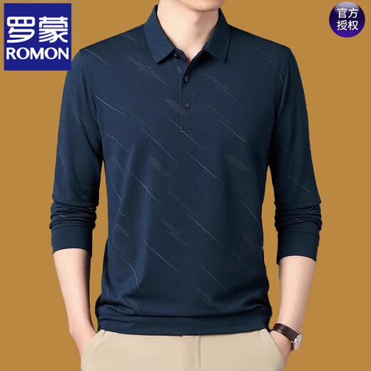 
ROMON Summer Ice Silk Men's T-shirt Short Sleeve 2025 New Middle-aged Casual Men's Thin Style Dad T-shirt Polo Shirt Men's Navy Blu HH829 XL 175 Suggestions [140-155Jin [Jin equals 0.5 kg]]