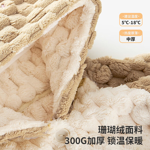 European pregnancy children's coral velvet pajamas autumn and winter 2024 new style girls and boys baby home clothes thickened parent-child clothes khaki biscuits 90 cm (recommended height 85-95cm)