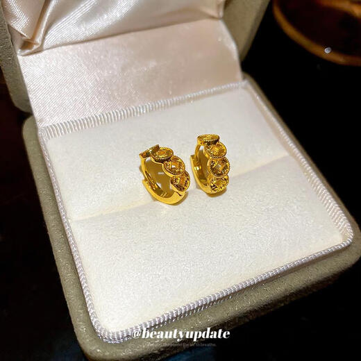 OIDSG Old Phoenix 99918k Real Gold Plating Copper Money Round Earrings Retro Exquisite Earrings Feminine and Versatile Earrings Light Earrings - Gold 18k Real Gold Plating