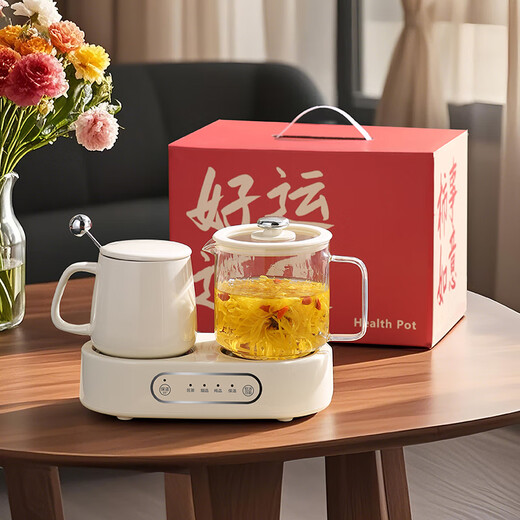 Mi Lixiong all-glass health pot teapot double pot set kettle one-in-one multi-functional mini stew pot small automatic constant temperature pot heating cup ceramic thermos cup birthday Mid-Autumn Festival 0.8L +0.4L double cup health pot gift box office glass stew cup gift for boys and girls teacher best friend practical gift souvenir