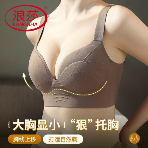 浪莎（LangSha）胖MM专用调整型内衣上托防下垂大胸提拉缩胸无痕美背托胸显瘦文胸 咖啡色+粉色【2件优惠装】 M 34/75BCD【大 胸显小0.5C】