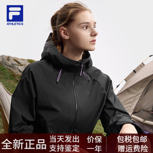 Fila Damens gewebte Jacke 2025 Frühling neuer Outdoor-Sport einfacher lose Kapuze mit Kapuze-Dunkel-Black-Bk M 165/84a