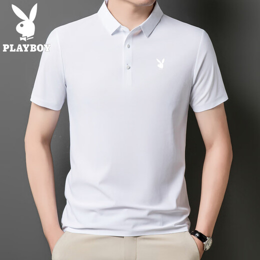 Playboy (Playboy) High-End-Kurzärärmel-Polo-Hemd für Herren Sommer dünne Lappel-Eis-Seide-T-Shirt Herren Business Casual T-Shirt Top bequemes Obsidian Black-12358c-Ice Seide Polo-Hemd XL 125-140jin [Jin gleich 0,5 kg]