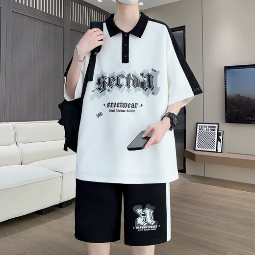 歌古森夏季薄短袖t恤男孩12-16岁青少年初中学生帅气大童潮流休闲套装潮 6629黑色（短袖+短裤） 4XL 175-190斤左右