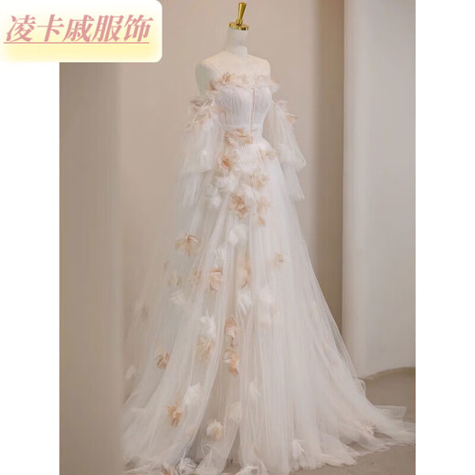 Lingka Qi one-shoulder French light wedding dress 2024 new forest style little man going out main yarn fugitive princess feeling main picture style 2XL