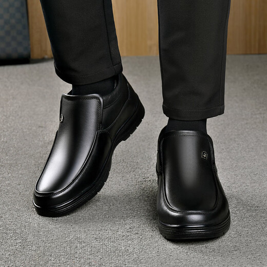Zapatos de algodón para hombres de carpintería para el invierno Botas de cuero de terciopelo para zapatos de cuero de terciopelo para ancianos Sobres de cuero alto de cuero genuino de cuero de mediana edad y anciana zapatos de papá 9905 Negro [cuero de vaca de cuero real] Garantía de tres años 42