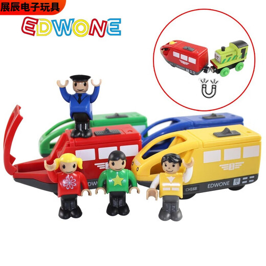 Pupan Train électrique télécommandé magnétique Chariot en bois Rail Mas Train Tête de traction Jouet pour enfants Train électrique magnétique vert Compatible avec divers rails en bois Configuration standard