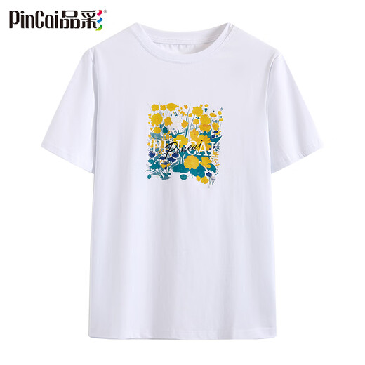 品彩（PinCai）短袖t恤女夏花卉印花字母上衣女时尚宽松圆领内搭 P144T1656