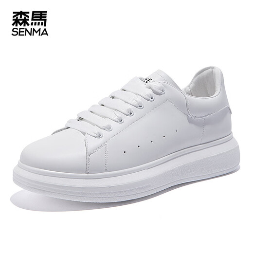 Senma (Senma) Chaussures de planche et chaussures blanches pour hommes 2025 Nouvelle couleur solide en cuir épaisse semelle décontractée à la tendance des chaussures pour hommes respirants