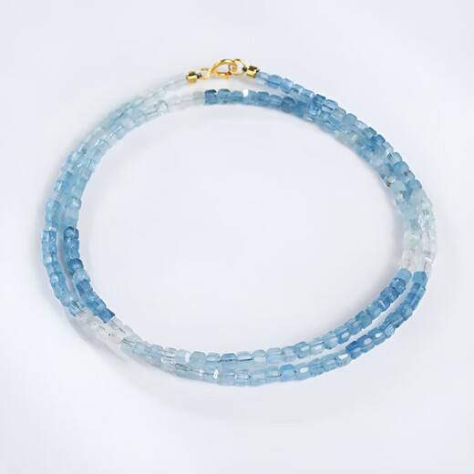 COASZE Qingya Aquamarine Necklace Women's 18k Gold Beaded Necklace Clavicle Chain Colorful Gift for Girlfriend Aquamarine Necklace 40cm