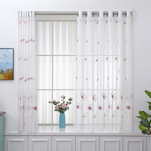 Xinyi gauze curtains, gauze curtains, white gauze partition curtains, light-transmitting and opaque gauze curtains, white sand curtains, plum blossom-pink style, width 180, height 220cm, free 92-155cm telescopic rod
