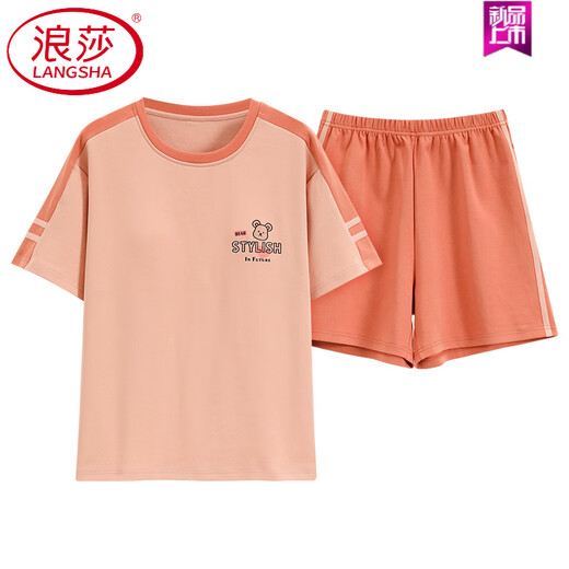 Лангша (Лангша) Pure Cotton Summer Pajamas Women Pulover Pajamas Летние шорты с коротким рукавом Удобные и повседневную домашнюю одежду Z9859 L [Предлагаемое 100-120 JIN [JIN равняется 0,5 кг] Wear]