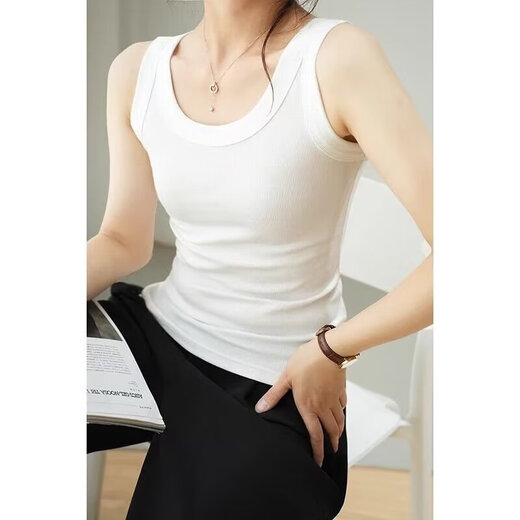 
Women's vest with a suit spring and summer base shirt, beautiful and white sleeveless cover-up breasts, long suspender top, Yu-1050[White] M