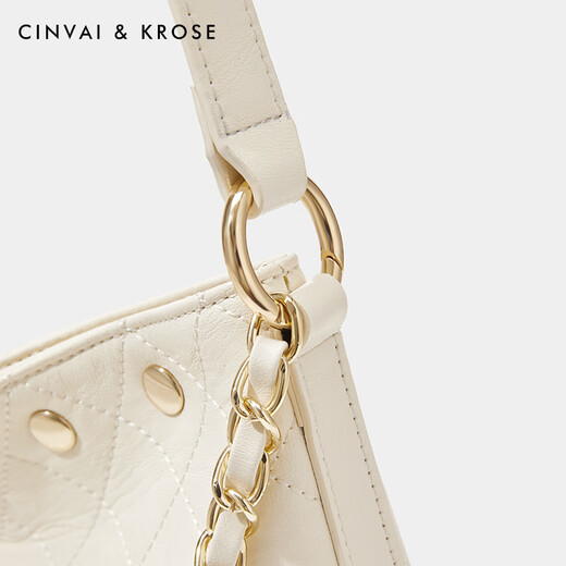 CinvaiKrose official website small c/k bag women's bag 2025 new shoulder bag fashionable diamond bucket bag commuting armpit bag beige white