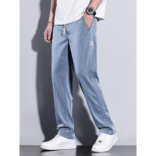 
Casual pants for men 2025 new fashion brand straight loose men's pants Tennis wide-leg men's long pants men's summer thin style 1048 black + 1048 light blue XL size 31-32