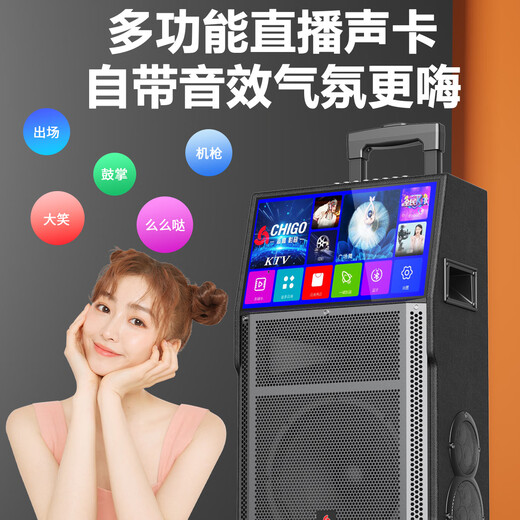 Chigo Chigo square dance audio with display screen outdoor home karaoke rod speaker home KTV karaoke karaoke machine 19-inch high-definition large screen/128G memory/subwoofer