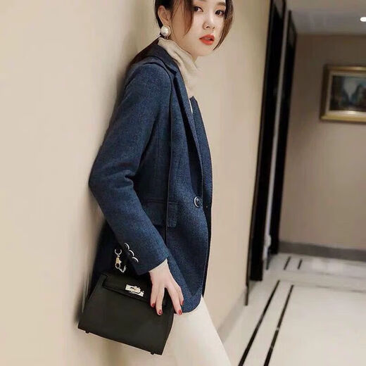 Luo Meng 2025 Spring and Autumn New Style Waist Fit Suit Jacket Design Niche Slim Casual Suit Women's Fashion Blue-1 234 Styles XL Recommended 100-110 Jin Jin equals 0.5 kg