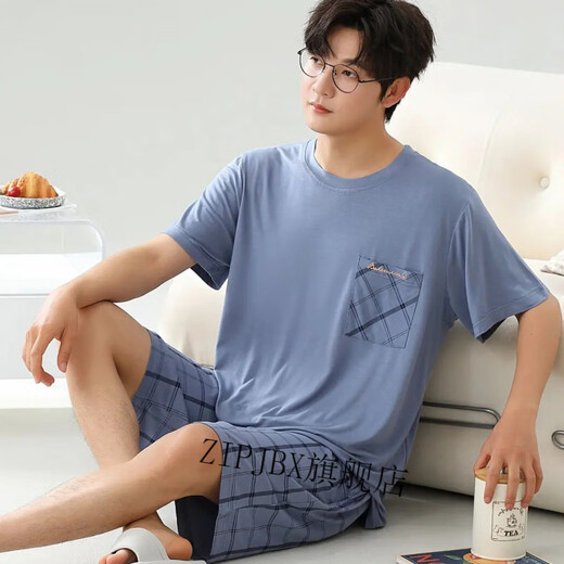 
ZIPJBX Gulu Clothing Men's Pajamas Summer Round Neck Short Sleeve Shorts Casual Set Loose Simple Thin Home Clothing Set z-6623# L (Suggested 100-120Jin [Jin equals 0.5 kg])