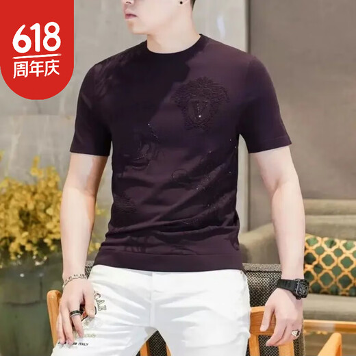Yuli Knitted Ice-Heat Short-Sleeved T-Shirt Men's New Light Luxury Ice Silk Fashion Half-Sleeve T-Shirt Casual Quality Men's Clothing 9901 Green M _[90-115Jin[Jin equals 0.5 kg]]