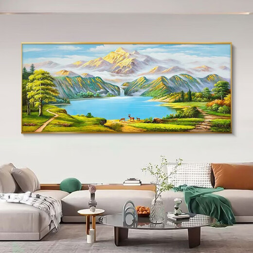 Back to Jinshan Living Room Decorative Painting Cornucopia Sofa Chinese Style Background Wall Hanging Painting Landscape Mural 13306 12596 Sunrise Green Mountain 120*50 Golden Aluminum Frame + Crystal Porcelain
